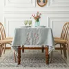 Nappe de table en coton et lin avec pompon brodé de feuilles, couverture anti-poussière pour cuisine, salle à manger, décoration de table de fête à domicile