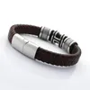 Bedelarmbanden 12 mm breed gevlochten vintage lederen armband voor mannen 316 roestvrijstalen kraal met magneetsluiting