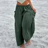 Женские брюки больших размеров, женские удобные широкие льняные брюки со средней талией, летние мешковатые модные женские уличные брюки
