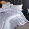 Zestaw pościeli jedwabnych z kołdrą z wyposażoną osobą łóżka poduszka luksusowy satynowy rozkład łóżka stały kolor Król Queen Twin Rozmiar 240228