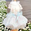 Dog Apparel Handmade Clothes Pet Supplies Princess Dress Gown Embroidery Lace Peasant Sleeve Tutu Soft Breathable Holiday Sunny Beach