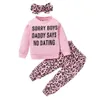 Dzieci Spryskuj stroje 1824 miesiące ubrania dla dziewczynki Pink Daddy mówi, że nie ma randek top lampart z zestawami opaski na głowę Ubranie 9351512