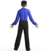 Stage Wear Jongen Latin Dancewear Ruffly Blauw Wit Zwart Ballroom Moderne Jongens Danskostuums Kleding