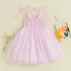 Abiti da ragazza Camicetta estiva con spalline allacciate, tulle arricciato, patchwork, linea ad A