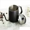 Kaffekrukor 350/600 ml rostfritt stål monteringsfäste hand stans kruka kaffekrukor dropp valthals spout lång munkettle tekanna 21033 dhtsg