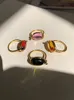 Brass With 18 K Gold Colorful Rhinestone Crystal Ring Women Jewlery Designer T Show Club Cocktail Party Rare Japan Korean 240306