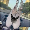 Other Interior Accessories New Rhinestone Crystal Fl Ball Car Pendant Cute Cartoon Devil Head Bling Mirror Hanging Accessories Girls F Dhugv