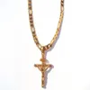 Collier chaîne à maillons Figaro italien en or massif 18 carats G F 4 mm 24 pendentif croix crucifix de Jésus pour femme et homme 287o