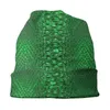 Boinas Gorro con estampado de piel de serpiente verde Gorros de punto Hombres Mujeres Fresco Unisex Textura de piel de serpiente Cálido Invierno Skullies Gorros Gorra