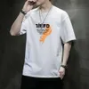 M-6XL高品質のピュアコットンメンズ半袖Tシャツ香港スタイルルーズフィッティング半袖夏印刷された半袖Tシャツトレンディブランド