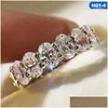 Bröllopsringar Fashion Personlighet Emerald Cut Moissanite Row Ring Trendy Bands Women Geometric Drop Delivery DH0UO