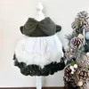 Dog Apparel Retro Green White Solid Puppy Clothing Fashion Handmade Warm Fleece Plush Princess Dress For Small Medium Pet Clothes