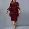 Frauen Plus Größe Kleid Oneck Midi Lose M5XL Dame Abend Spitze Mesh Sexy Elegante Weibliche Kleidung 240226