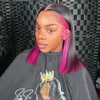 合成ウィッグハイライトボブウィッグブラジルの人間のヘアウィッグ女性のための黒いピンクのショートレースフロントウィッグCO合成髪の耐熱240308