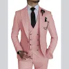 Suits Pink Lapel Double Breasted Slim Fit Tull Fashion Suit 3 Pieces (Jacket+Pants+Vest) Brudgummen Tuxedos Party Dinner för bröllop