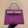 ТОП большая сумка дизайнерская сумка через плечо роскошная сумка через плечо 25 см epsom натуральная кожа восковая линия ручной работы Цвет сочетается с коробкой Фиолетовая дизайнерская сумка сумочка высокого качества