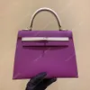 Borsa tote TOP borsa a tracolla di design borsa a tracolla di lusso 25CM Epsom linea di cera fatta a mano in vera pelle Abbinamento di colori con scatola Borsa di design viola borsa di alta qualità