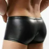 Underpants Men Underwear Boxer Briefs Faux Leather Fasion Gay Thin Black Shorts U Convex Pouch Patent Panties