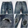 Dżinsy Ruched Spodnie dżinsy dżinsy dżinsy męskie designer dżinsy dżinsowe kolano chude proste 28-40 Trendy długa prosta dołka High Street Denim 240308