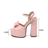 صندل Pxelena Elegant 5 Candy Colors Women Super High Heels Platform Bow Bow Party Bress Wedding Shoes 2024 Summer Pink Blue