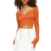 Kvinnors tröjor Kvinnor Cutout Crochet Crop Top Solid Long Sleeve Stick Y2K Summer Se genom stickad skjorta Streetwear