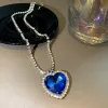 Pendentif coeur en cristal de luxe collier en or blanc 14 carats pour femmes collier complet en strass Titanic coeur d'océan bleu coeur amour pour toujours bijoux