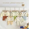 2024 Koreli Ins Kids Loungewear Kıyafet Seti Pamuk Sonbahar Pantolon Erkek Kızlar Pijama Bebek Kış Kapalı Giysileri 0 ila 24 Ay 240226