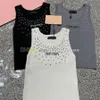 Débardeur en strass brillant pour femmes, col en U, lettres brodées, gilets de Sport, t-shirts d'été sans manches