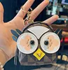 Style Creativity Owl Coin Purse Keychain Pendant Charm smycken Keyring Holder Pu Leather Flower Grid Designer Metal Key Chain