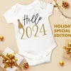 Peleles para bebé, mono de Hello 2024, pelele infantil, traje de año, mono de manga corta para niño, ropa para niño y niña, regalo de ducha Bron