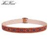 Bälten Maikun Vintage Womens Ethnic Brodered Belt Floral Ladies Distressed Design Square Buckle Pu Belt L240308