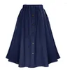 Skirts Fashion Korean Preppy Style Imitation Denim Women Solid Long Skirt Nature Waist Female Big Hem Casual Button Jean