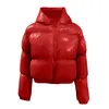 Kvinnors dikerockar 2024 Ladies Autumn and Winter Warm Short Shiny Padded Hooded Leather Jacket Japanese Style 90s Workout