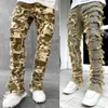 Glands européen et américain poids lourd Streetwise Stretch Patch jean pour hommes haute rue coupe droite longue 240227