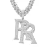 Pendentif Double R en diamant véritable, ensemble de cuivre galvanisé en or véritable, Zircon Hip Hop, collier avec lettres pour hommes, chaîne cubaine en diamant complet