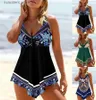 Kvinnors badkläder kvinnors badkläder tankini 2 stycke vanlig baddräkt 2 bit blå lily tryckt baddräkt sport strandkläder semester s-6xl l240308