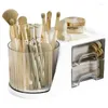 Boîtes de rangement Organisateur de bureau Maquillage Porte-stylo multifonctionnel rotatif avec 2 tiroirs Organisation de bureau pour cosmétiques Fournitures de bureau