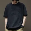 xiyue夏の日本語インスタグラムブラックショートスリーブTシャツメンズピュアコットンルース大サイズメンズスチールプリントメンズトップ