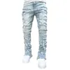 Jean homme coupe régulière empilé Patch en détresse détruit droit Denim pantalon Streetwear vêtements décontracté Jean 936 951