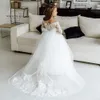 Uzun kollu dantel prenses çiçek kız elbise balo cemaati beyaz kızlar için beyaz robe mariage enfant fille 240306