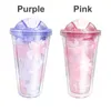 Water Bottles Portable Personalized Reusable Plastic Drinking Cup Bottle With Straws Double Layer Straw