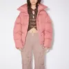 Women's Trench Coats 2024 Autumn Winter Pink Stand Collar Letter Print Warm Short Down Jacket