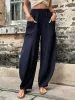 Capris Women's Long Pants Casual Fashion Spring Summer Solid Color Pocket Elastic Waist Oversized Loose Trousers Female