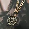 Hänge halsband guld färgkedjestjärna ihålig disk med svart glas dekorera halsband kvinnor smycken gåva