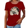 Trendy letnia okrągła szyja 3D Cat Krótkie t-shirt damski