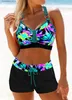 Women's Swimwear New Summer Beach New Womens Bikini Two Piece Swimwear Colorful Leaf Print Lace Up Beach Dress S-6XL L240308