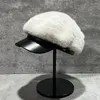 Visir Light Luxury Imitation Mink Octagon Hat Women Winter Warm Pu längs Duck Cap Solid Color Japanase Painter