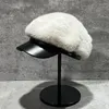 Visiere di lusso leggero imitazione visone cappello ottagonale donna inverno caldo PU lungo il berretto d'anatra tinta unita pittore giapponese