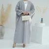 Etnisk kläder Bomullslinne Öppet Abaya Floral broderi Kimono Muslim Hijab Dress Abayas för kvinnor Dubai Turkiet Islamiska blygsamma Kaftan