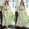 Etnische kleding Marokkaanse Abaya Dames Moslim Bloemenprint Lange Maxi Jurk Turkije V-hals Mode Eid Party Kaftan Dubai Arabische Islamitische Gewaad